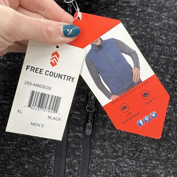 Free Country Vest Mens XL Black Sweater Fleece Quilted Full Zip Outdoor Hiking - Picture 6 of 15